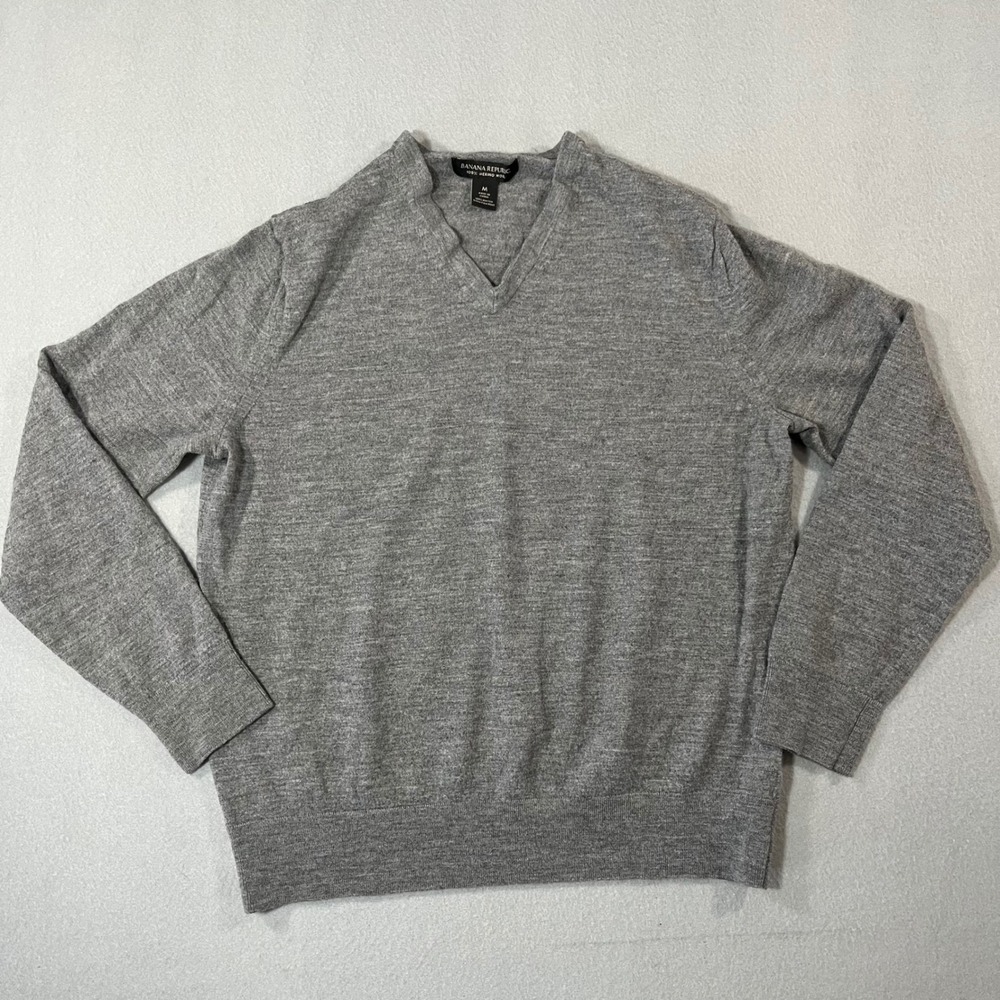 Banana Republic Women 100% extrafine Merino Wool pullover Sweater Gray‎ Medium